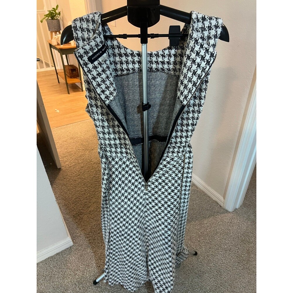 Andrew Marc Women’s Black & White Houndstooth Midi Front Tie Dress Size 16 - Picture 9 of 12
